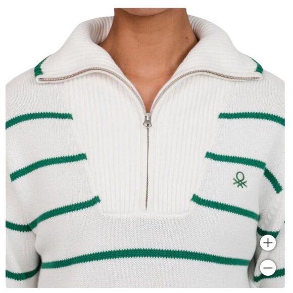 NEW United Colors of Benetton 1/4 Zip Sweater | Green - Picture 4 of 7